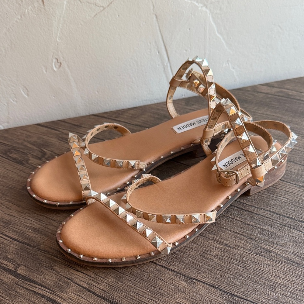 Steve Madden Tan Studded Strappy Sandals - Women's